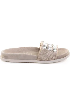 Pedro Garcia Ciabatta in misto lino e camoscio con strass