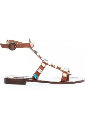 SORELLE PEREGO Sandalo basso cuoio con pietre