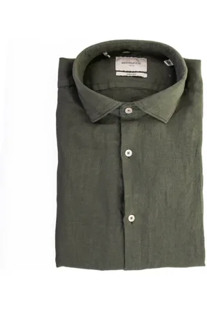 BROOKSFIELD Camicia uomo verde scuro in lino