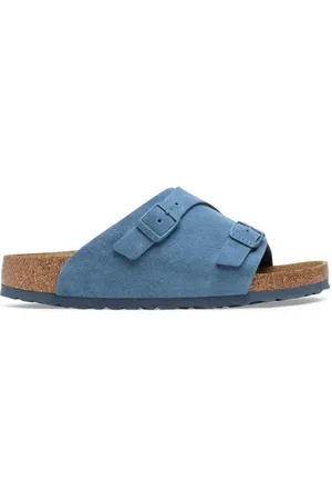 Birkenstock Ciabatta con doppia fibbia in morbido suede azzurro