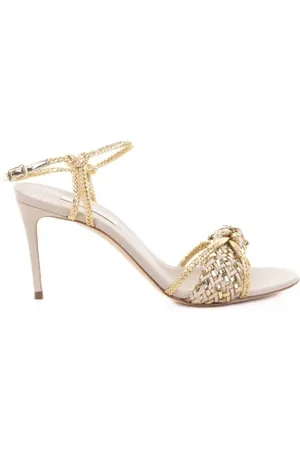 Casadei Sandali oro in tessuto e pelle con tacco