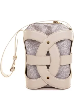 Borbonese Borsa a secchiello All Around M in tessuto jacquard riciclato e pelle