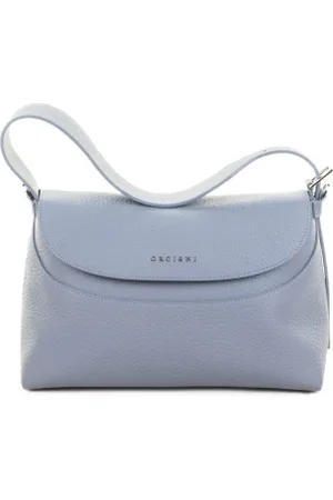 Orciani Borsa a spalla Nana Soft in pelle martellata con tracolla celeste