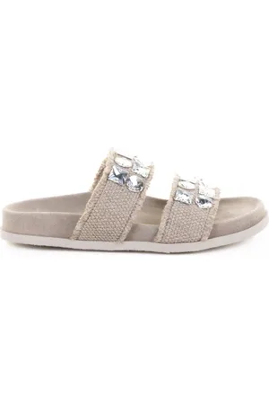 Pedro Garcia Ciabatta in lino e camoscio con strass