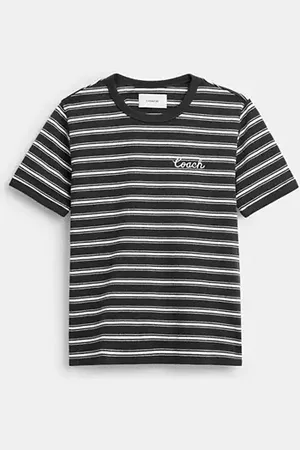 Coach T-shirt a righe ringer Signature in cotone biologico
