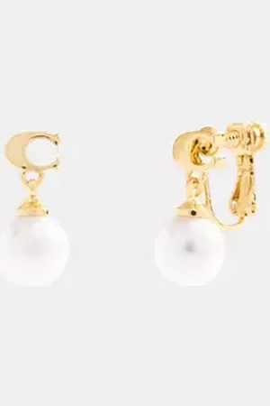 Coach Orecchini pendenti a clip con perla Signature