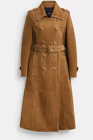 Coach Trench in camoscio con targhetta Heritage C