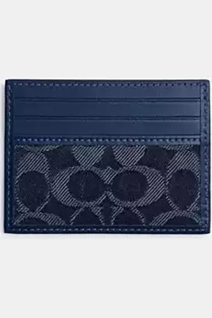 Coach Porta carte di credito in denim Signature