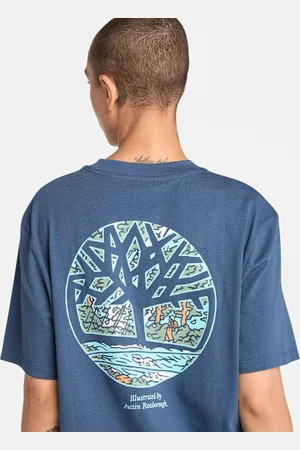 Timberland All Gender T-shirt con Grafica Illustrata con Logo ad Albero sul Retro in scuro, Uomo