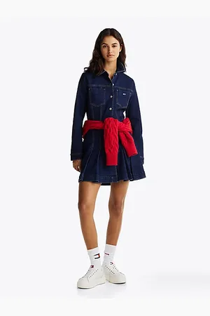 Tommy Hilfiger Chemisier corto in denim a pieghe