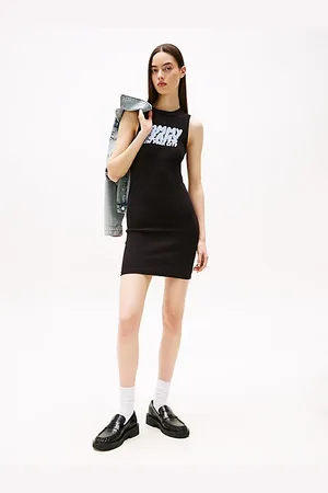 Tommy Hilfiger Mini abito slim fit con logo in rilievo