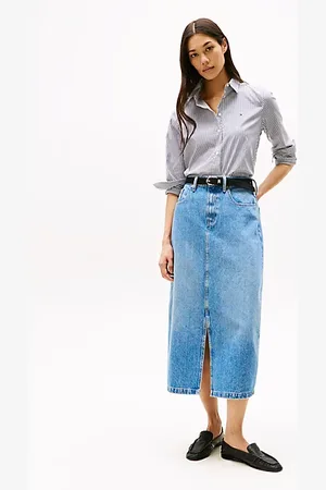 Tommy Hilfiger Gonna midi in denim a vita alta