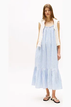 Tommy Hilfiger Vestito lungo a campana in seersucker