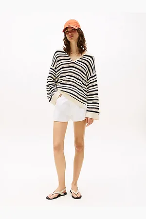 Tommy Hilfiger Shorts larghi a vita alta in denim bianchi