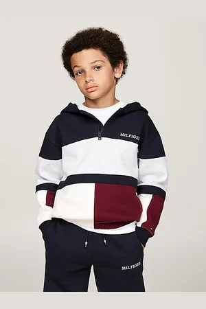 Tommy Hilfiger Felpa color block con cappuccio e mezza zip