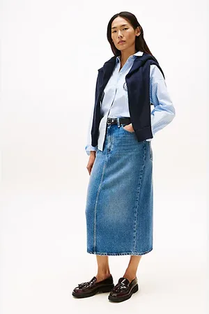 Tommy Hilfiger Gonna midi straight fit in denim a vita alta