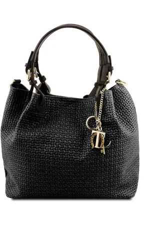 Tuscany Leather Borsa shopping in pelle stampa intrecciata