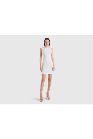 Benetton Donna Vestiti spalline sottili - Benetton, Abito Con Spalline Sottili Dietro, size L, Bianco, Donna
