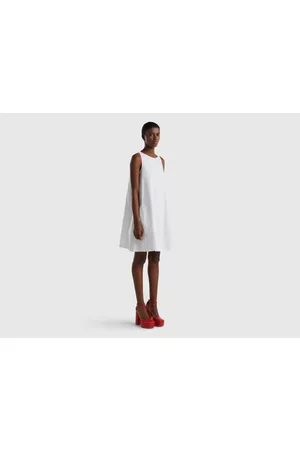 Benetton Donna Vestiti smanicati - Benetton, Abito Smanicato A Trapezio, size M, Bianco, Donna