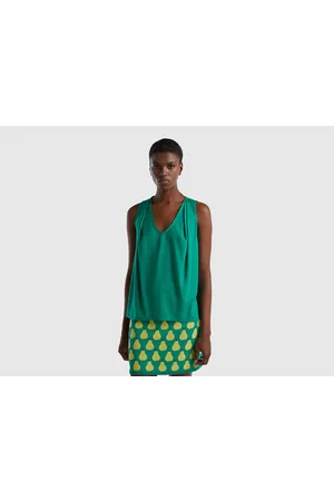 Benetton Donna Canotte - Benetton, Canotta In Viscosa Sostenibile, size L, Verde, Donna