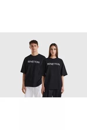 Benetton Donna T-shirt con logo - Benetton, T-shirt Nera Con Stampa Logo, size XXL, Nero, Donna