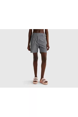 Benetton Donna Pantaloncini - Benetton, Bermuda Vichy In Misto Lino, size 38, Nero, Donna