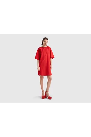 Benetton Donna Vestiti corti estivi - Benetton, Vestito Corto In Cotone Leggero, size L, Rosso, Donna