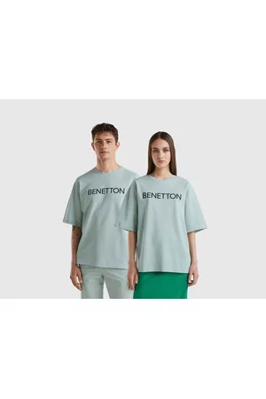 Benetton Donna T-shirt con logo - Benetton, T-shirt Grigia Con Stampa Logo, size XXL, Grigio, Donna