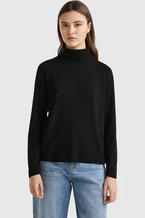 Benetton Benetton, Maglione Dolcevita Nero In Misto Lana E Cashmere