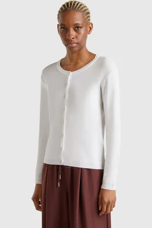 Benetton Benetton, Cardigan Bianco 100% Cotone