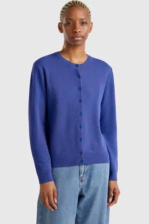 Benetton Benetton, Cardigan Girocollo Bluette In Pura Lana Merino