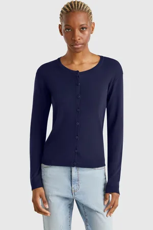 Benetton Benetton, Cardigan Blu Notte 100% Cotone
