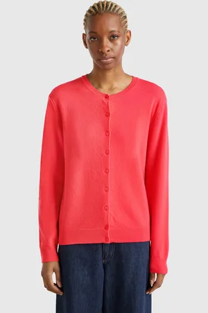 Benetton Benetton, Cardigan Girocollo Ciclamino In Pura Lana Merino