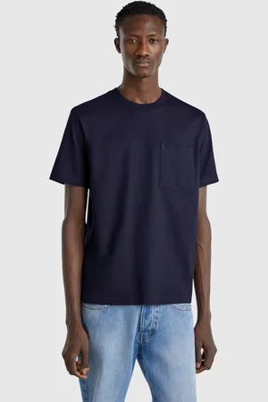 Benetton Benetton, T-shirt Blu Notte In Cotone Bio Con Taschino