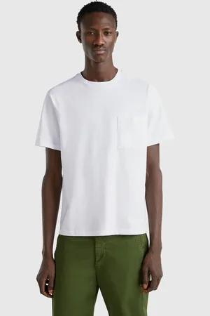 Benetton Benetton, T-shirt Bianca In Cotone Bio Con Taschino