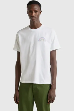 Benetton Benetton, T-shirt Bianca In Cotone Con Logo Multicolor
