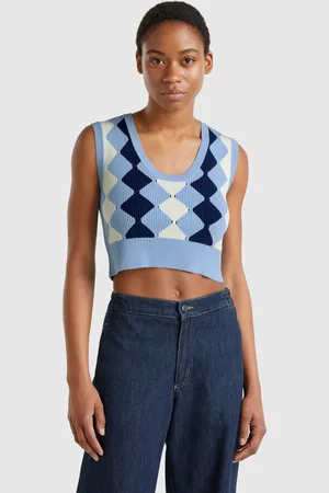 Benetton Benetton, Gilet Cropped Con Intarsio Rombi