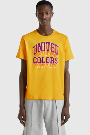 Benetton Benetton, T-shirt Gialla In Cotone Con Logo Viola