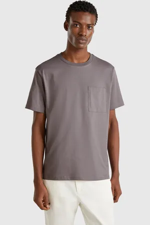 Benetton Benetton, T-shirt Grigio Topo In Cotone Bio Con Taschino