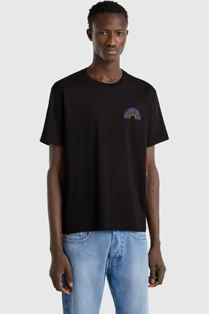 Benetton Benetton, T-shirt Nera In Cotone Con Logo Bianco