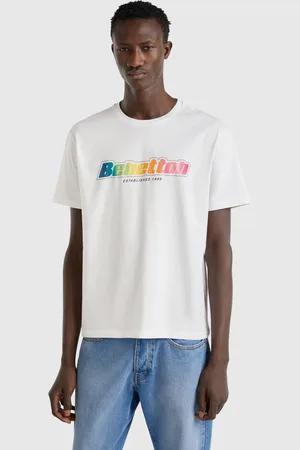 Benetton Benetton, T-shirt Bianca In Cotone Con Logo Multicolor
