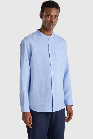 Benetton Benetton, Camicia In Lino Con Collo Alla Coreana