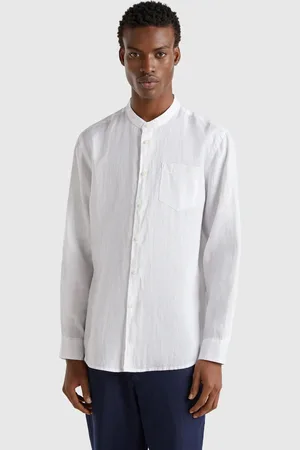 Benetton Benetton, Camicia In Lino Con Collo Alla Coreana