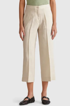 Benetton Benetton, Pantaloni Cropped In Puro Lino