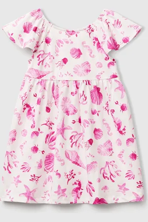 Benetton Benetton, Vestito Bianco Con Conchiglie Rosa