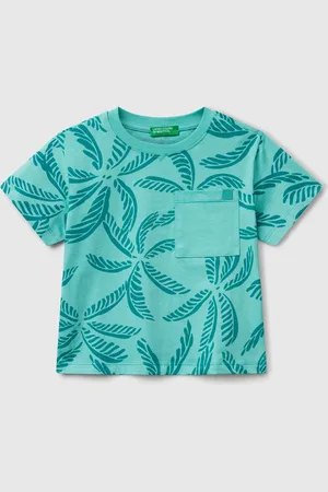 Benetton Benetton, T-shirt Verde Con Stampa Tropicale