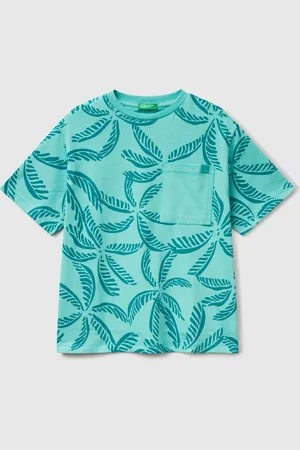 Benetton Benetton, T-shirt Verde Con Stampa Tropicale