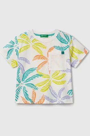 Benetton Benetton, T-shirt Bianca Con Stampa Tropicale