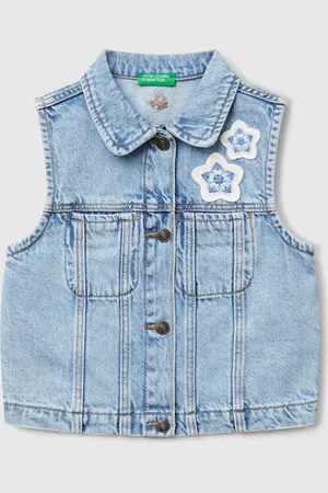 Benetton Benetton, Gilet Di Jeans Con Patch Fiori