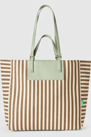 Benetton Benetton, Tote Bag A Righe Verdi E Beige
